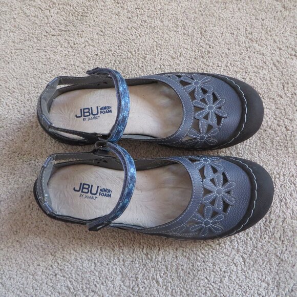 JBU By Jambu Shoes Womens 8M Wildflower Mary Jane Blue Floral Flats Velcro - Picture 6 of 11